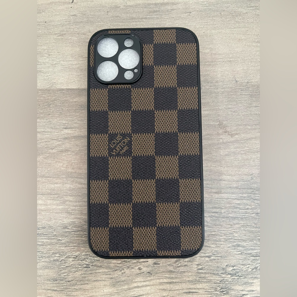 iPhone 12 Pro Max Black and Brown Checkered Phone Case.
